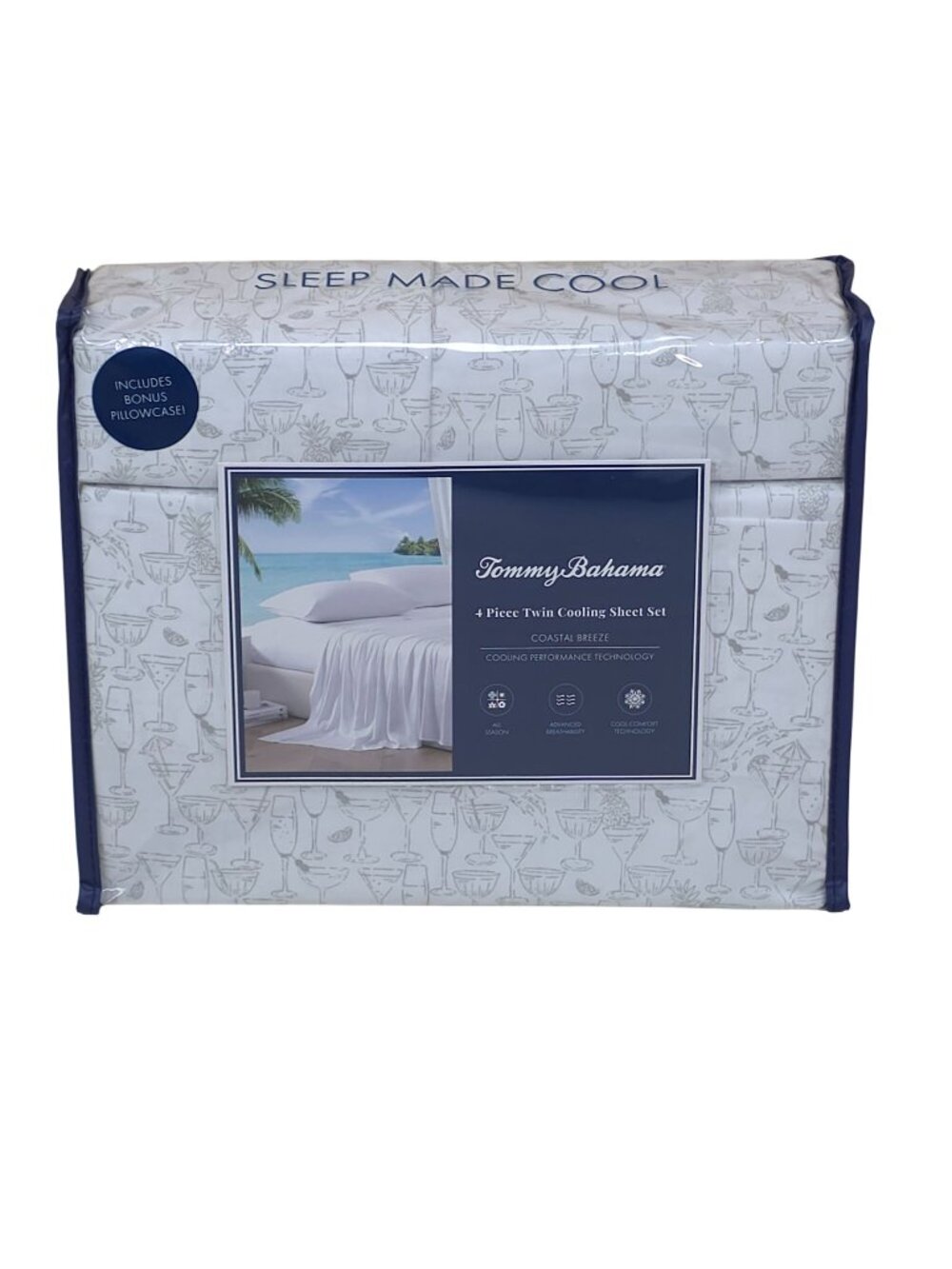 Tommy Bahama 4 Piece Twin Cooling Sheet Set Coastal Breeze With Bonus Pillowcase